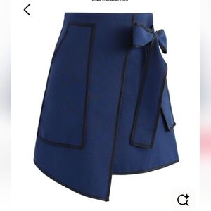 CHICWish Asymmetric Elegance Navy Black Bow Skirt